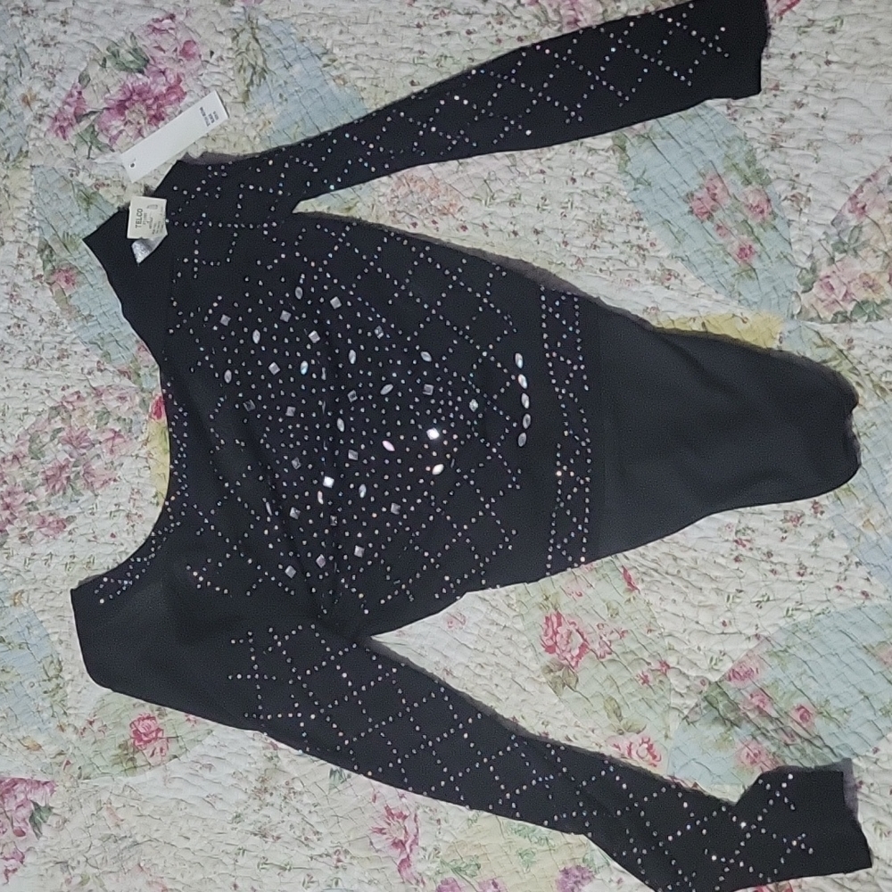 Rhinestone Black Bodysuit
